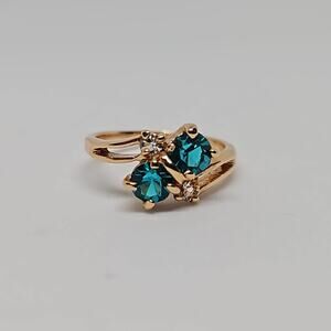 DAC Vintage Gemstone Gold Electroplated Blue Topaz CZ Ring Size 8.5 Blue-Green